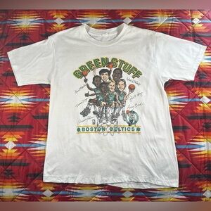 Vintage Boston Celtics Shirt Mens L White Green Stuff Single Stitch NBA 80s USA